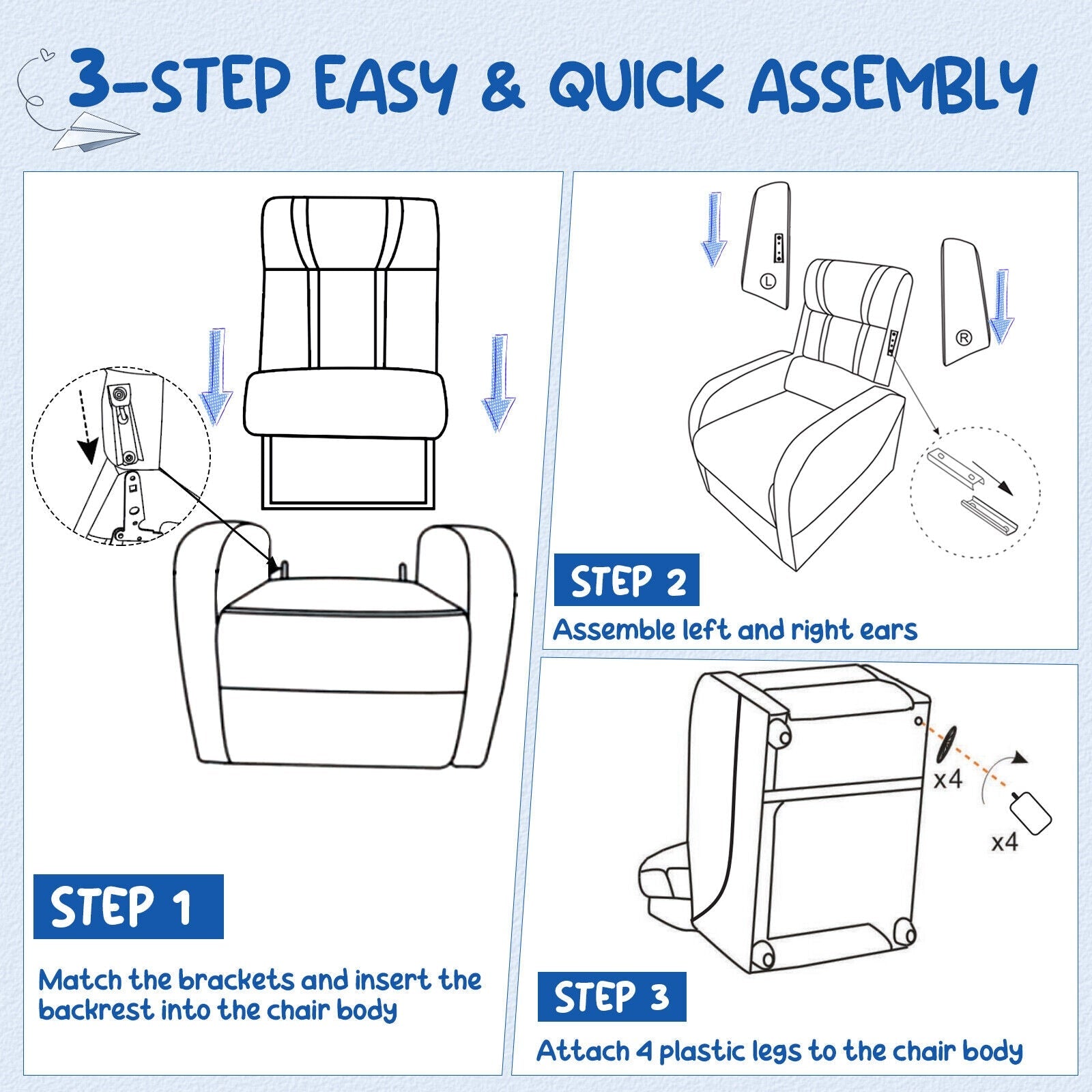 Kids Recliner Chair with Side Pockets and Footrest-Blue