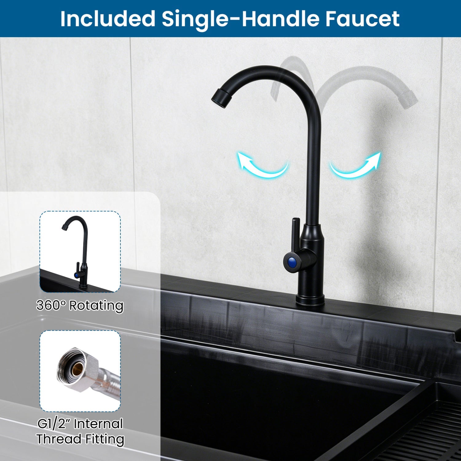 100L Utility Sink with Rotating Faucet and Storage Shelf
