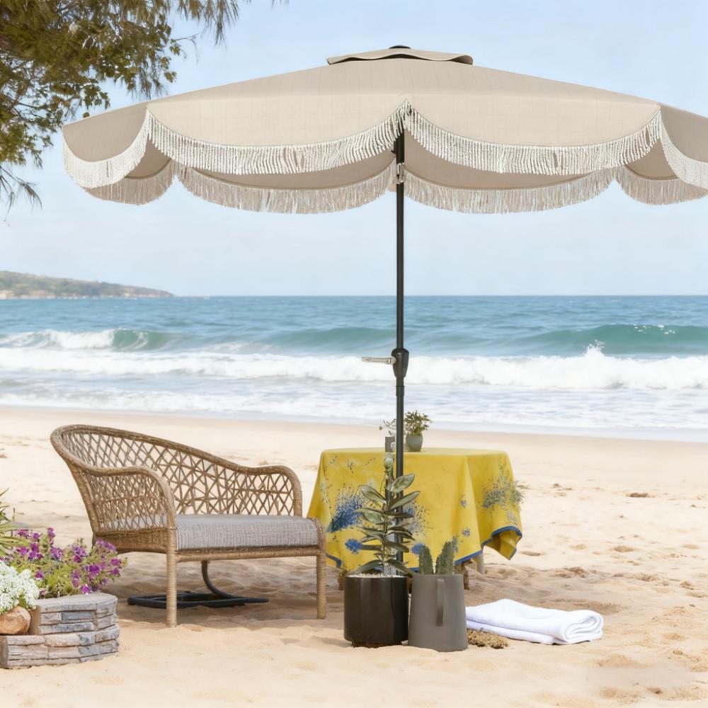 Vented Patio Table Umbrella, Outdoor Umbrella with Crank, 8 Ribs, Push Button Tilt
