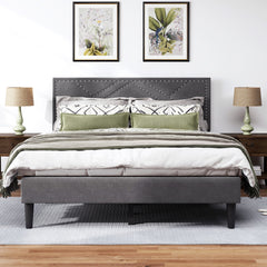 Luxurious Queen Bed Frame & Upholstered Wingback Headboard in Carbon Gray