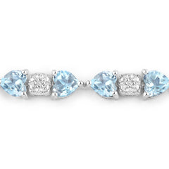 11.10 Carat Genuine Blue Topaz and White Diamond .925 Sterling Silver Bracelet