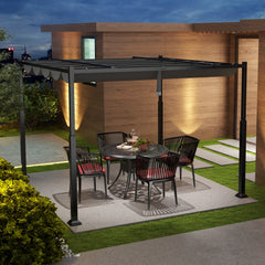 10 x 10 Feet Outdoor Pergola with Retractable Canopy and Metal Columns-Gray