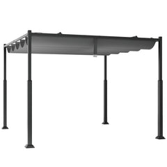 10 x 10 Feet Outdoor Pergola with Retractable Canopy and Metal Columns-Gray