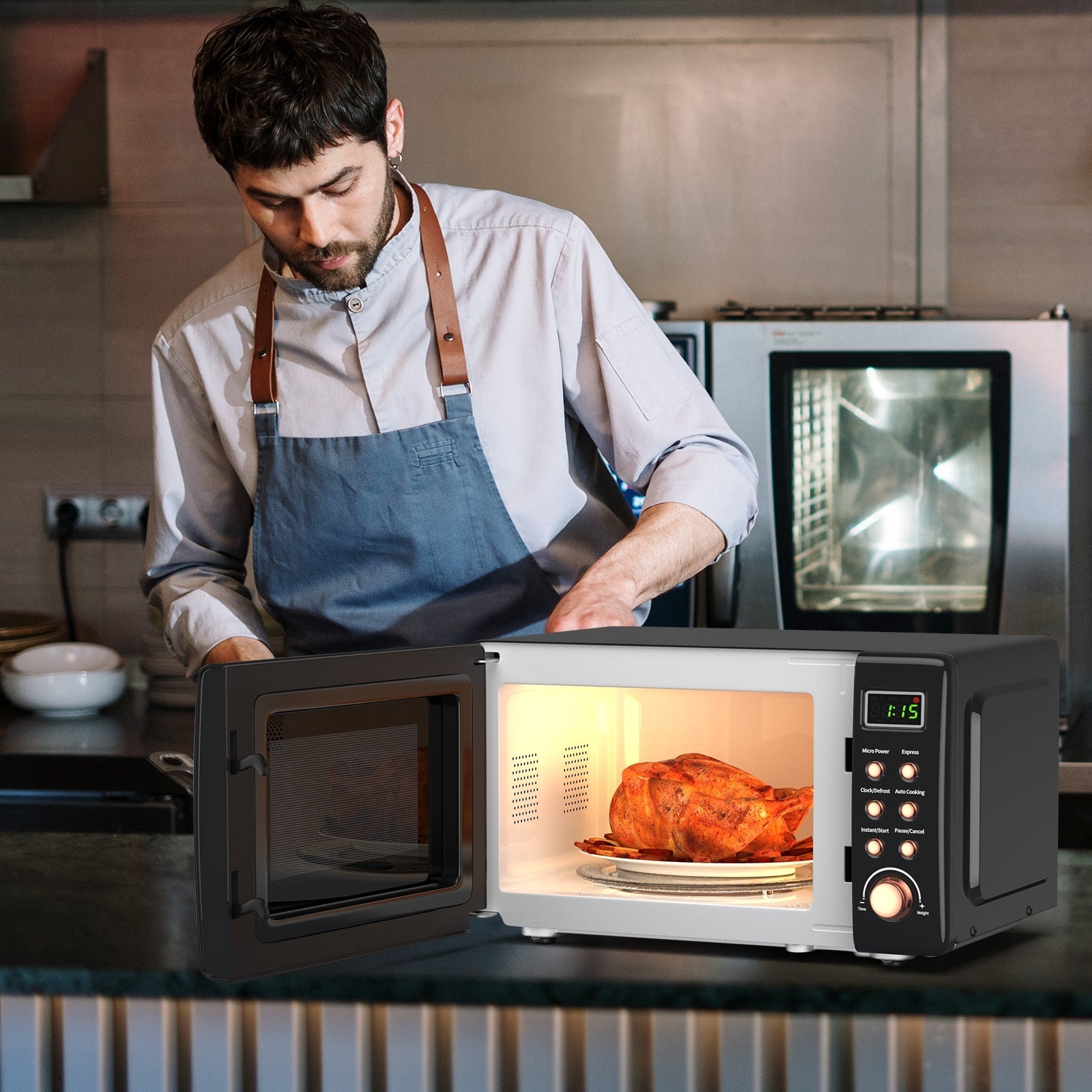 700W Retro Countertop Microwave Oven with 5 Micro Power and Auto Cooking Function-Golden