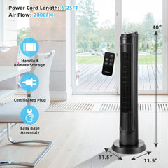 40 Inch Tower Fan with Remote 75Àö Oscillating Fan with 3 Wind Modes and 4 Wind Speeds-Black