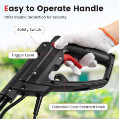 10 Amp Powerful Corded Electric Tiller Cultivator with Safety Lock