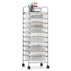10-Drawer Rolling Storage Cart with Metal Frame and Lockable Universal Wheels