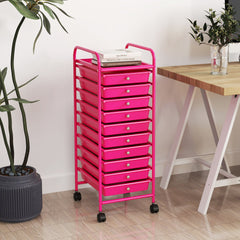 10 Drawer Rolling Storage Cart Organizer with 4 Universal Casters-Pink
