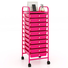 10 Drawer Rolling Storage Cart Organizer with 4 Universal Casters-Pink