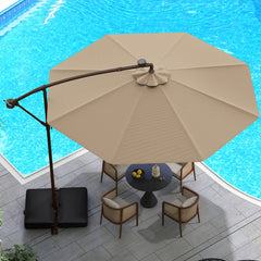 10 Feet Cantilever Umbrella with 32 LED Lights and Solar Panel Batteries-Tan