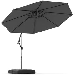 10 Feet Offset Hanging Umbrella with Base Patio Cantilever Umbrella with Tilt-Gray