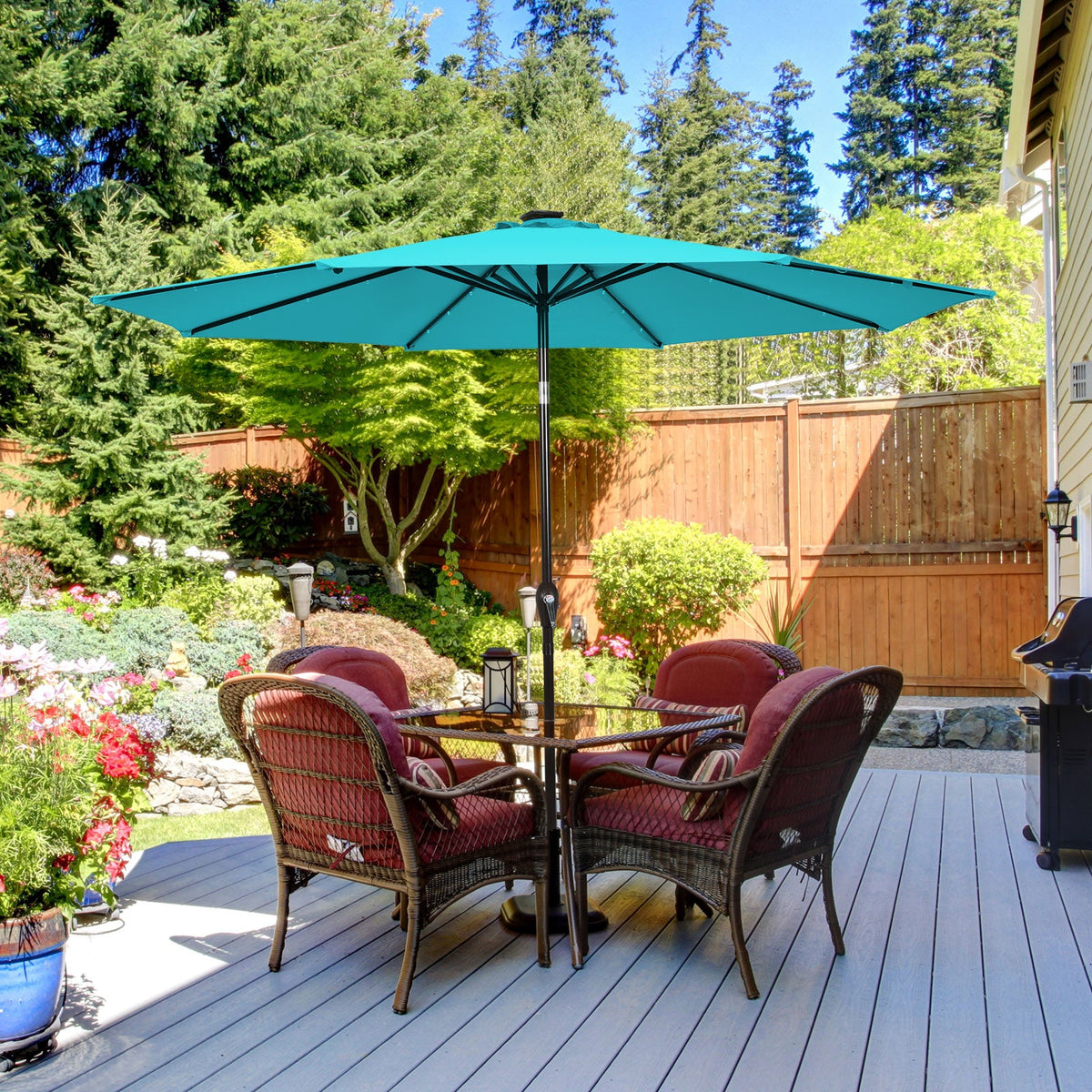 10 Feet Outdoor Patio Umbrella with Bright Solar LED Lights-Turquoise