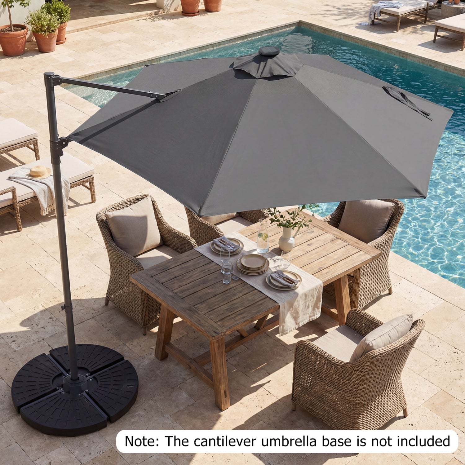 10 Feet Patio Cantilever Umbrella with Solar LED Lights