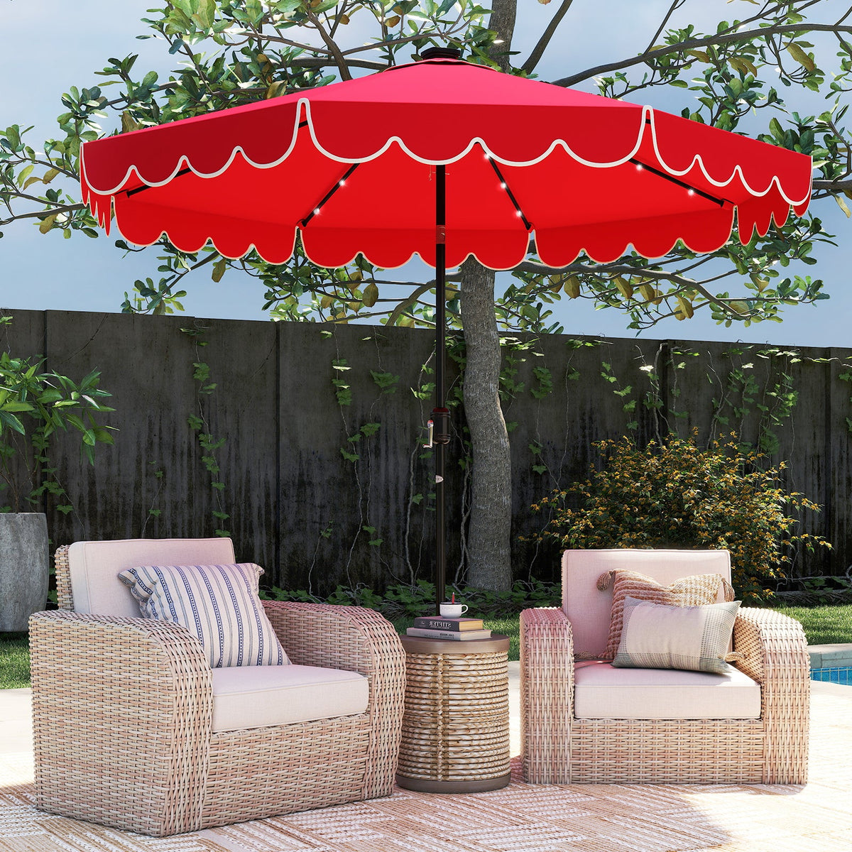 10 Feet Solar Patio Umbrella with 24 LED Lights-Red