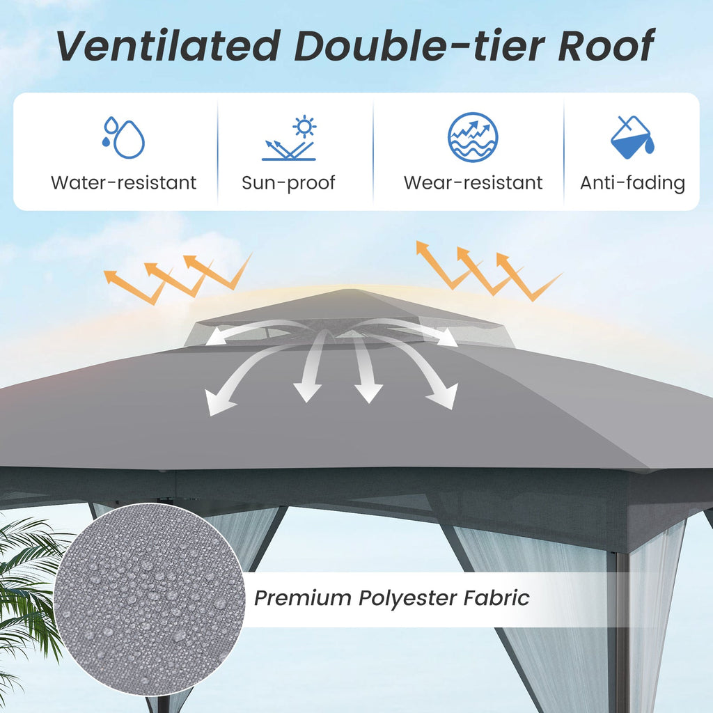 10 X 12 FT Patio Gazebo with Netting Walls with 4 Sandbags-Gray