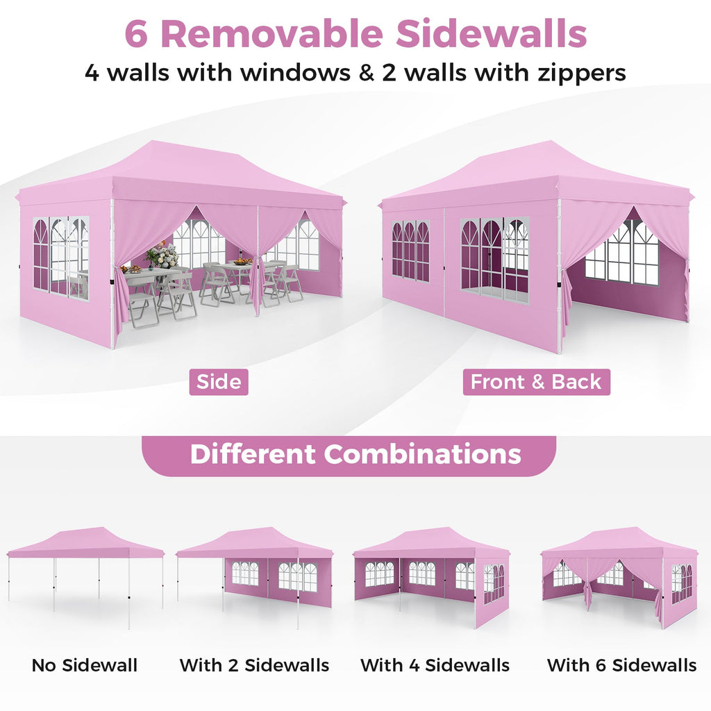 10 x 20 Feet Pop up Canopy with 6 Sidewalls Windows and Carrying Bag-Pink