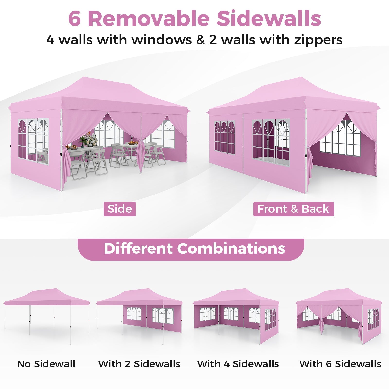 10 x 20 Feet Pop up Canopy with 6 Sidewalls Windows and Carrying Bag-Pink