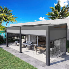 [10X20FT] Alora Luxury Wall-Mounted Aluminum Louvered Pergola With Pull-Down Screens (SAK91537)