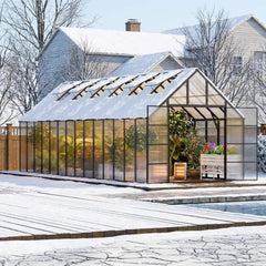 [10X28FT] Heavy-Duty Outdoor Aluminum Polycarbonate Greenhouse With Roof Vents And Swing Doors, 4MM (SAK24618)