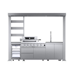 Castelle Flame Imperial 110-Inch 4-Burner 72K BTU Deluxe Stainless Steel Outdoor Kitchen Grill Island With Wine Cooler, Rotisserie, Cabinets, And Granite Countertops (SAK94721)