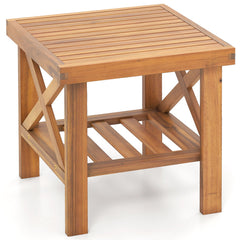 Outdoor Side Table with Storage Shelf for Small Space