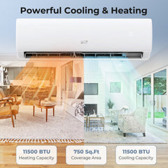11500 BTU 115V Mini Split Air Conditioner and Heater Pump System Wifi Enabled