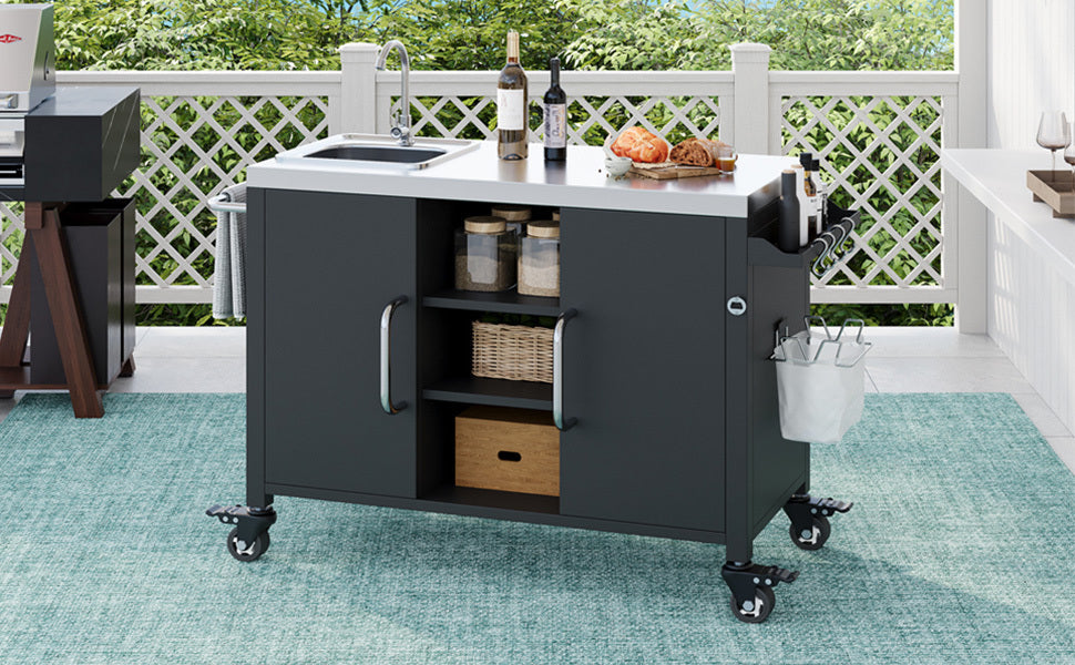 K&K 55.5' Outdoor Kitchen Island with 304 Stainless Steel Sink