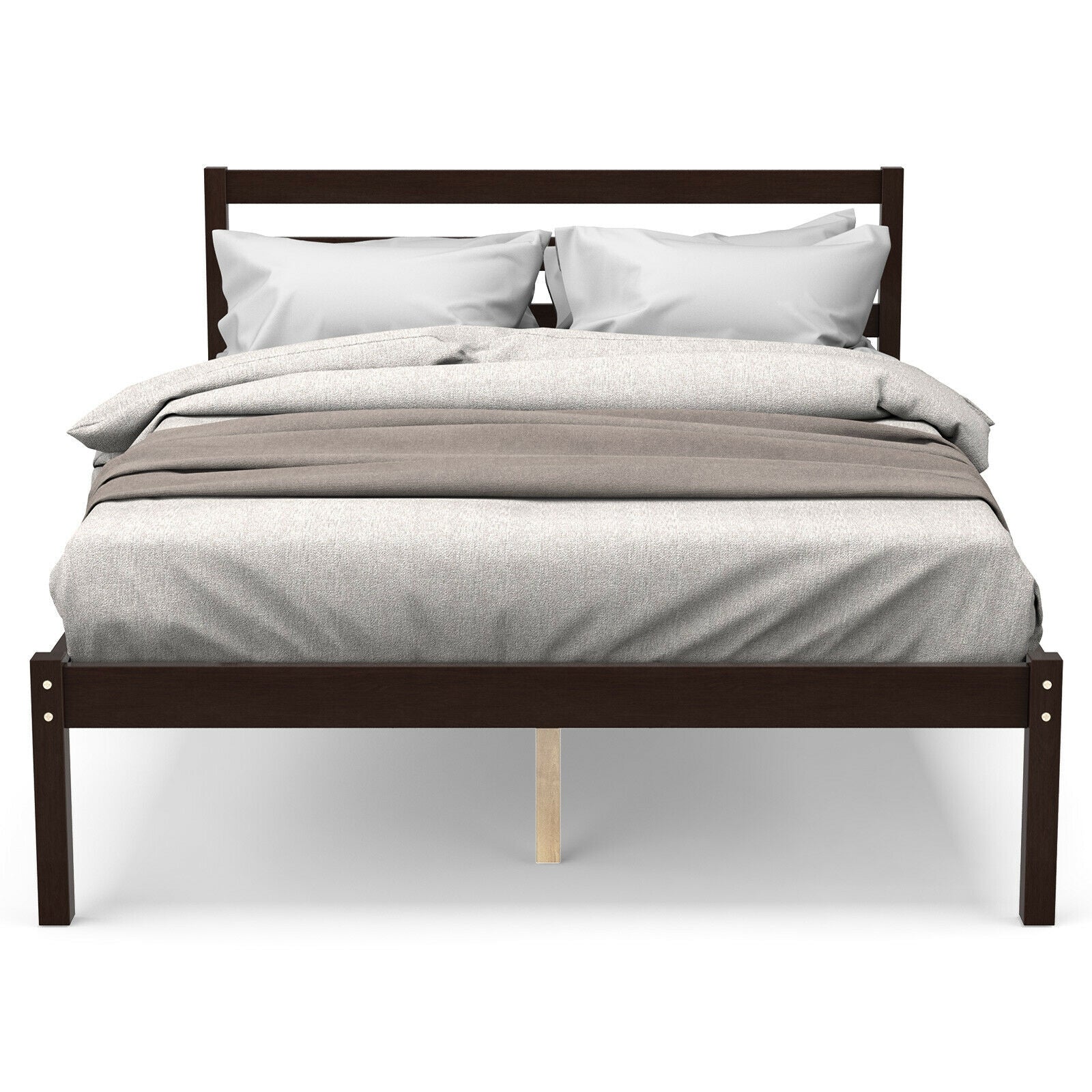 Full Size Bed frame Foundation with Solid Wooden Slat Suppor