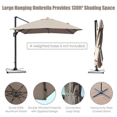 10 x 13 Feet Rectangular Cantilever Umbrella with 360¬∞ Rotation Function-Brown