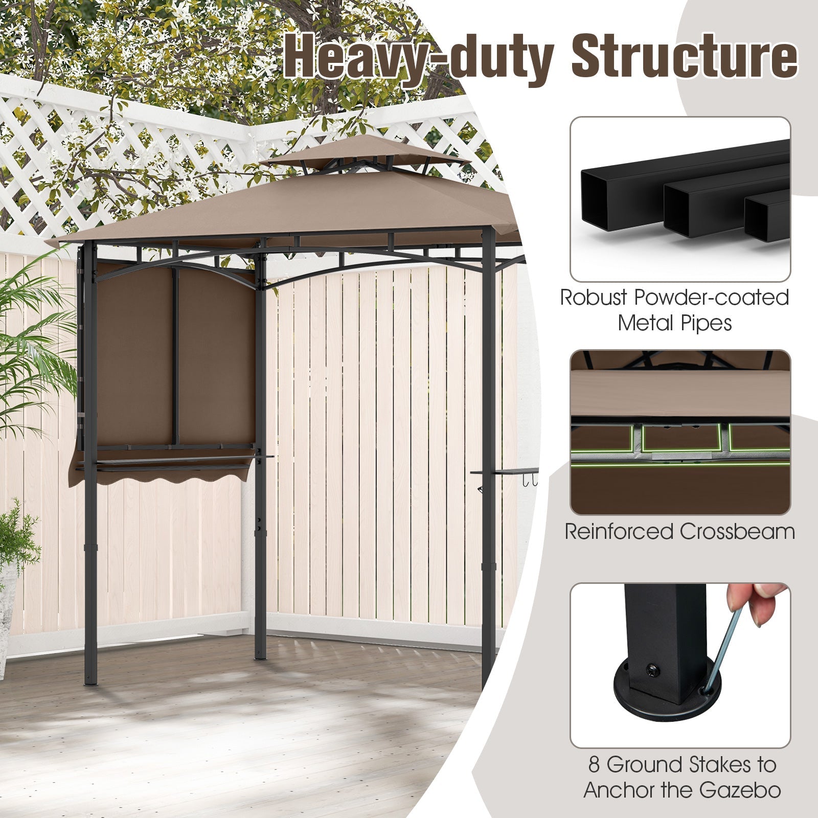 11 x 5 FT Grill Gazebo with Side Awning and Double-Tiered Top-Brown