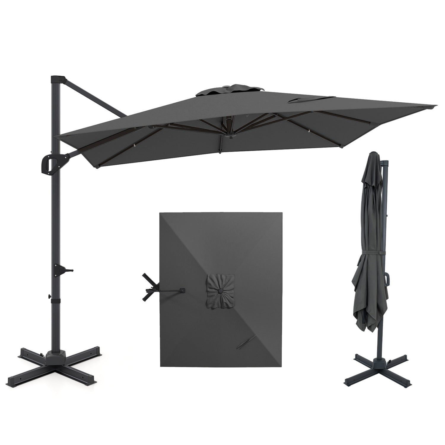 11 x 9 FT Cantilever Patio Umbrella with 360° Rotation and Easy Tilt Adjustment