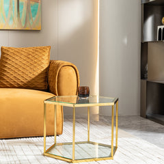 Modern Gold Stainless Steel Coffee Table with Double-Layer Tempered Glass