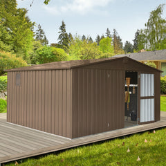 [11X12FT] Alora Outdoor Backyard Storage Metal Shed With Galvanized Steel Frame, Windows, And Lockable Doors (SAK60167)
