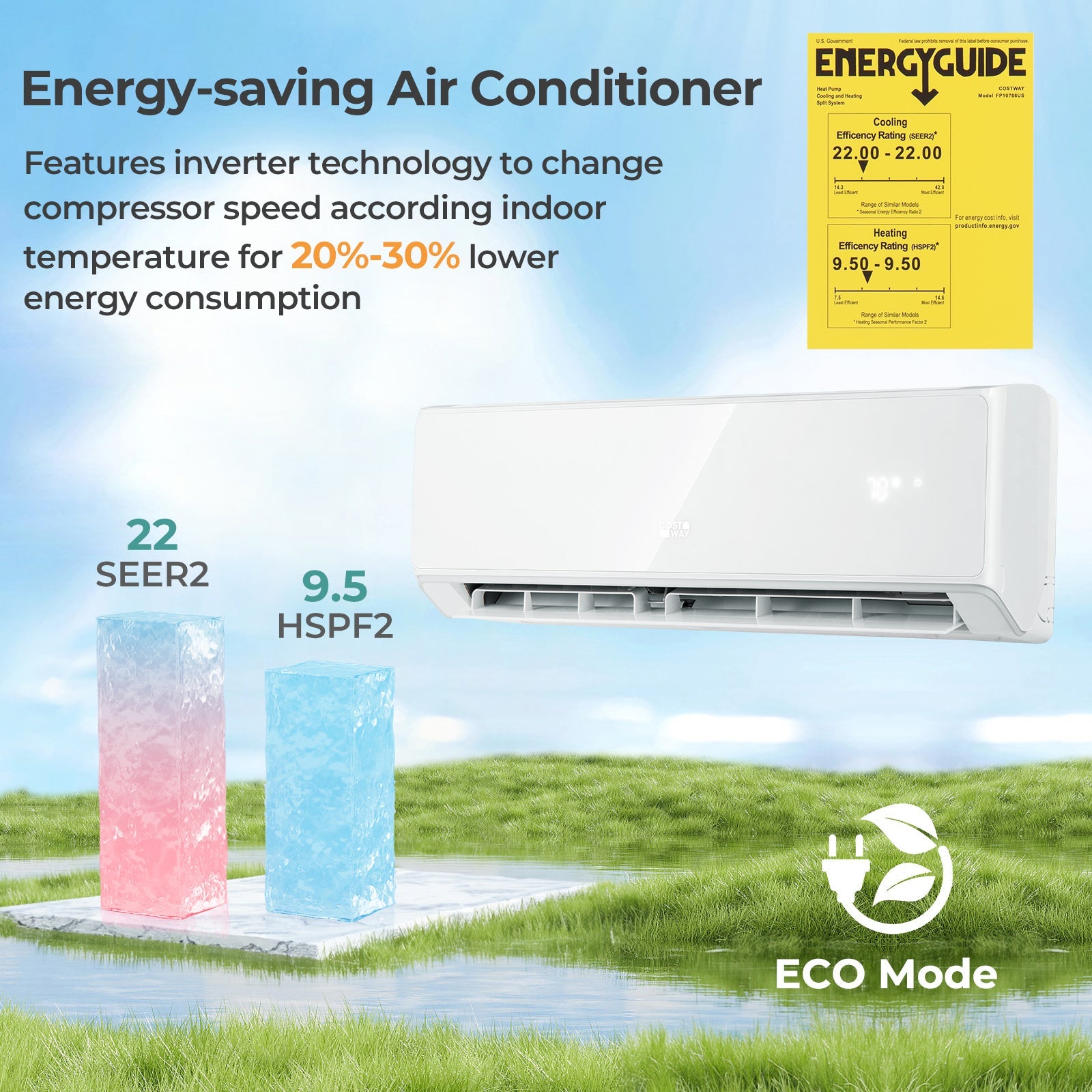 12000 BTU 22 SEER2 208-230V Wifi Enabled Mini Split Air Conditioner and Heater White