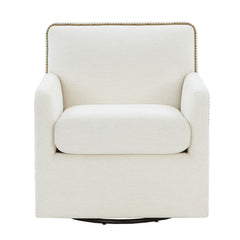 Tolland - Swivel Accent Chair With Antique Brass Nailhead Trim - Cream