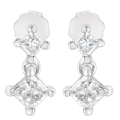 14K White Gold 3/4 cttw Double Diamond Princess-Cut Stud Earrings (I-J Clarity, I2-I3 Color)