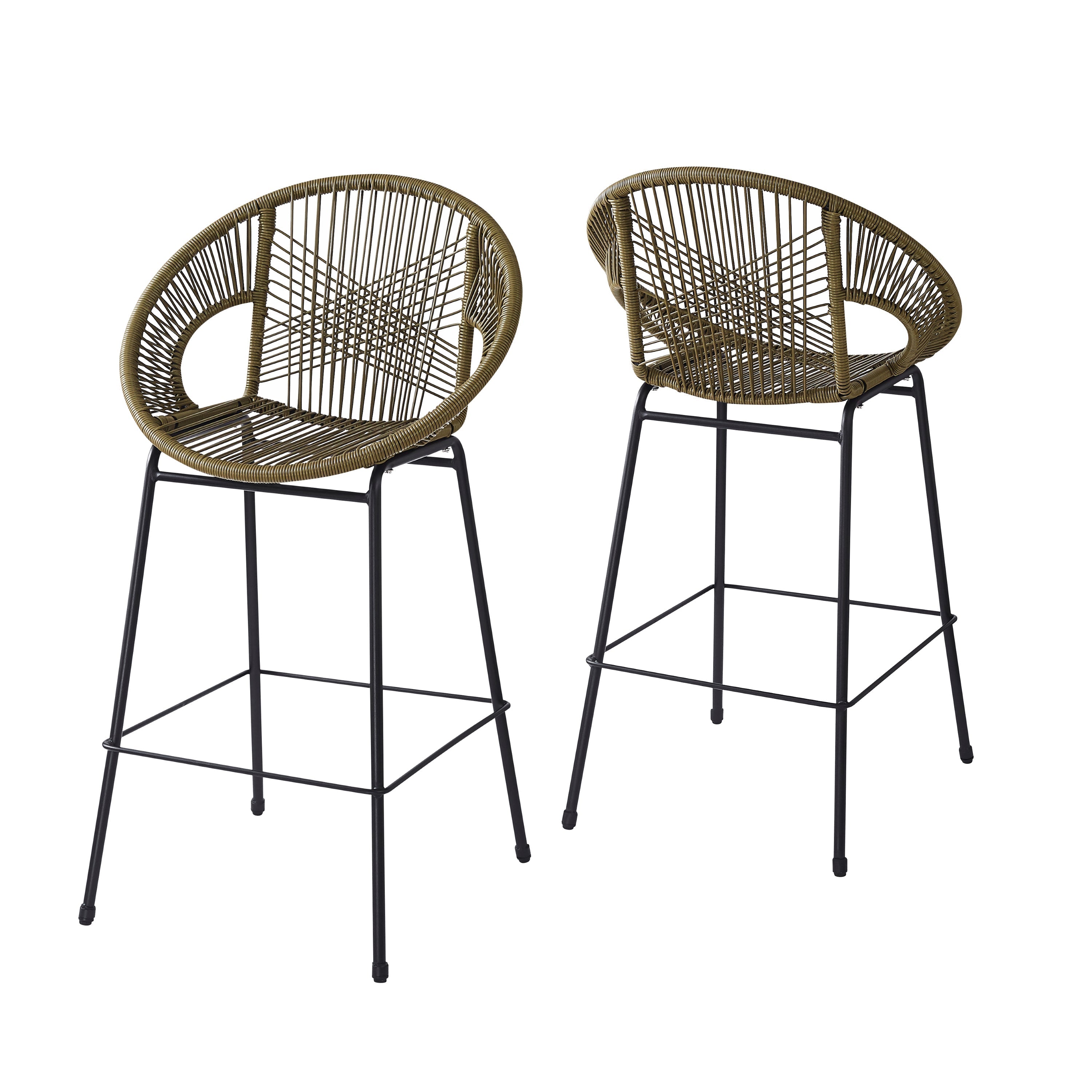 Ferrara Outdoor Patio Green Faux Wicker Barstool Set