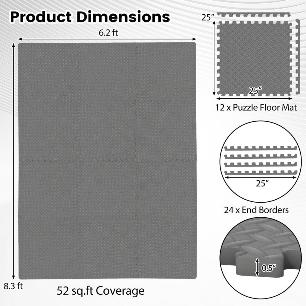 12Tiles 1/2" Puzzle Exercise Floor Mats
