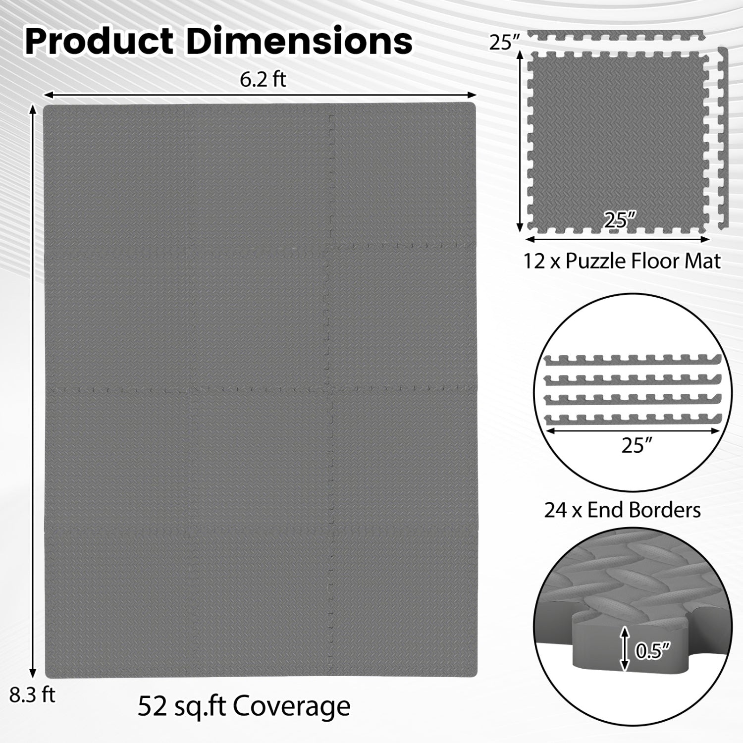 12Tiles 1/2" Puzzle Exercise Floor Mats