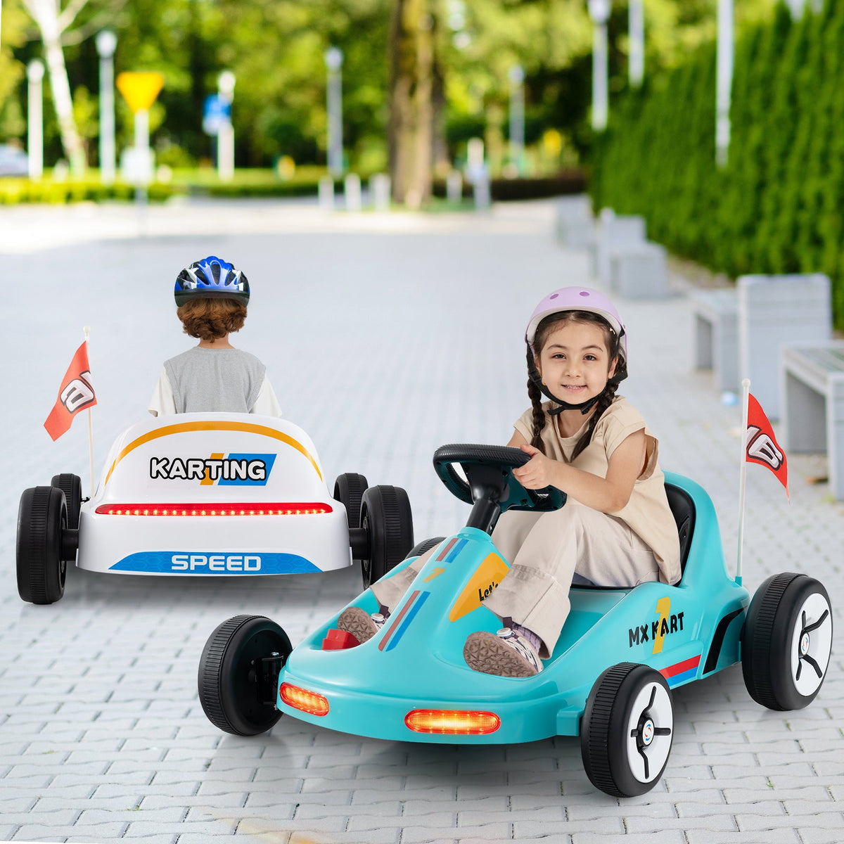 12V Electric Go Kart for Kids Race Toy with Remote Control and Music-Blue