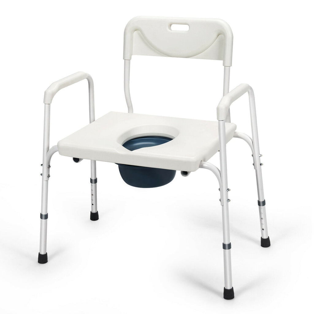 3-in-1 Bedside Commode Portable Toilet with Adjustable Height