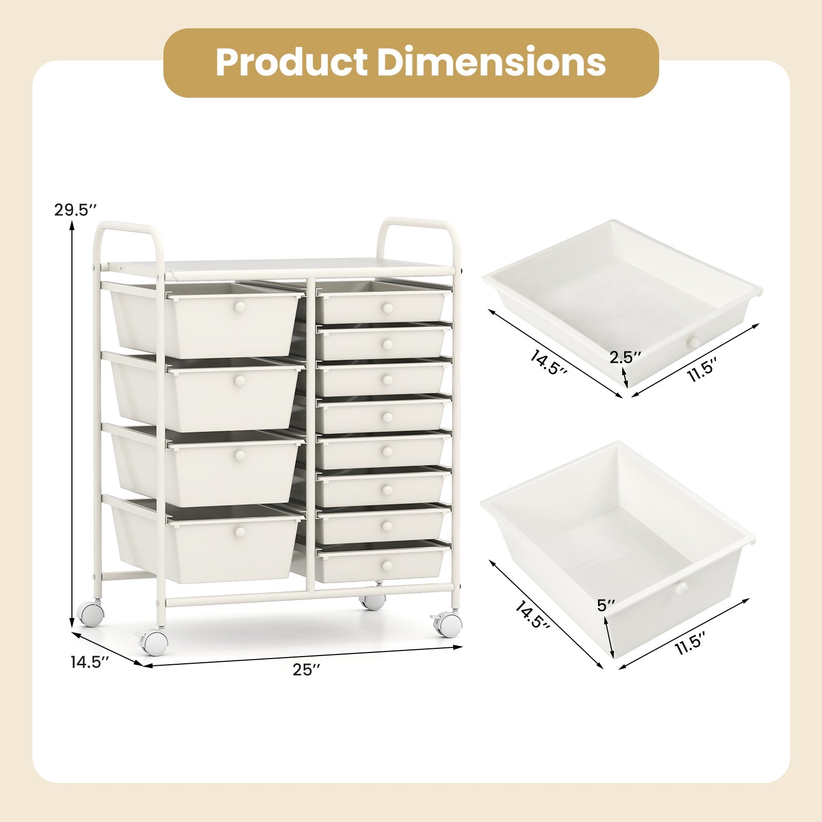 12-Drawer Utility Rolling Cart with Drawers Multi-Use Storage