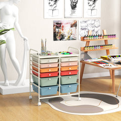 12 Drawers Rolling Cart Storage Scrapbook Paper Organizer Bins-Deep Multicolor