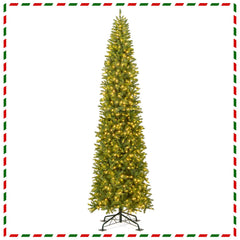 12 Feet Tall Pre-Lit Artificial Christmas Tree Outdoor Indoor Slim Pencil Tree with Lights