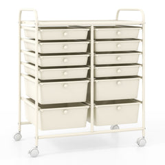 12-Drawer Rolling Storage Cart with Removable Drawers and Lockable Wheels-White
