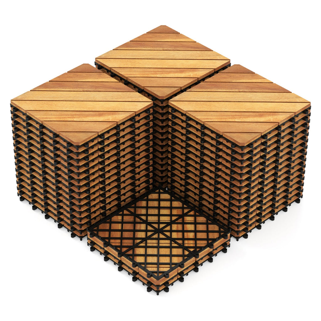 Acacia Wood Interlocking Deck Tiles 12x12 Inch - 24 Pack