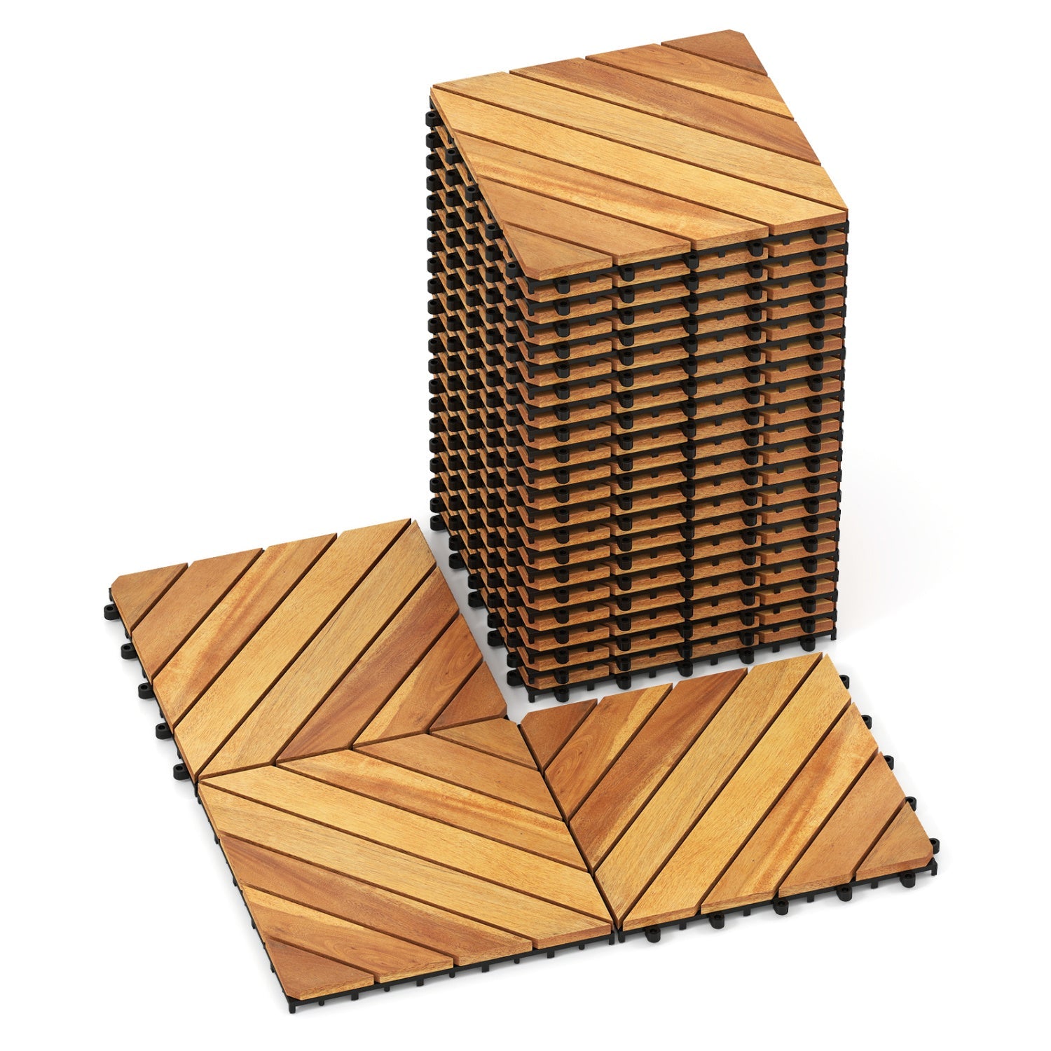 Acacia Wood Interlocking Deck Tiles 12x12 Inch - 48 Pack