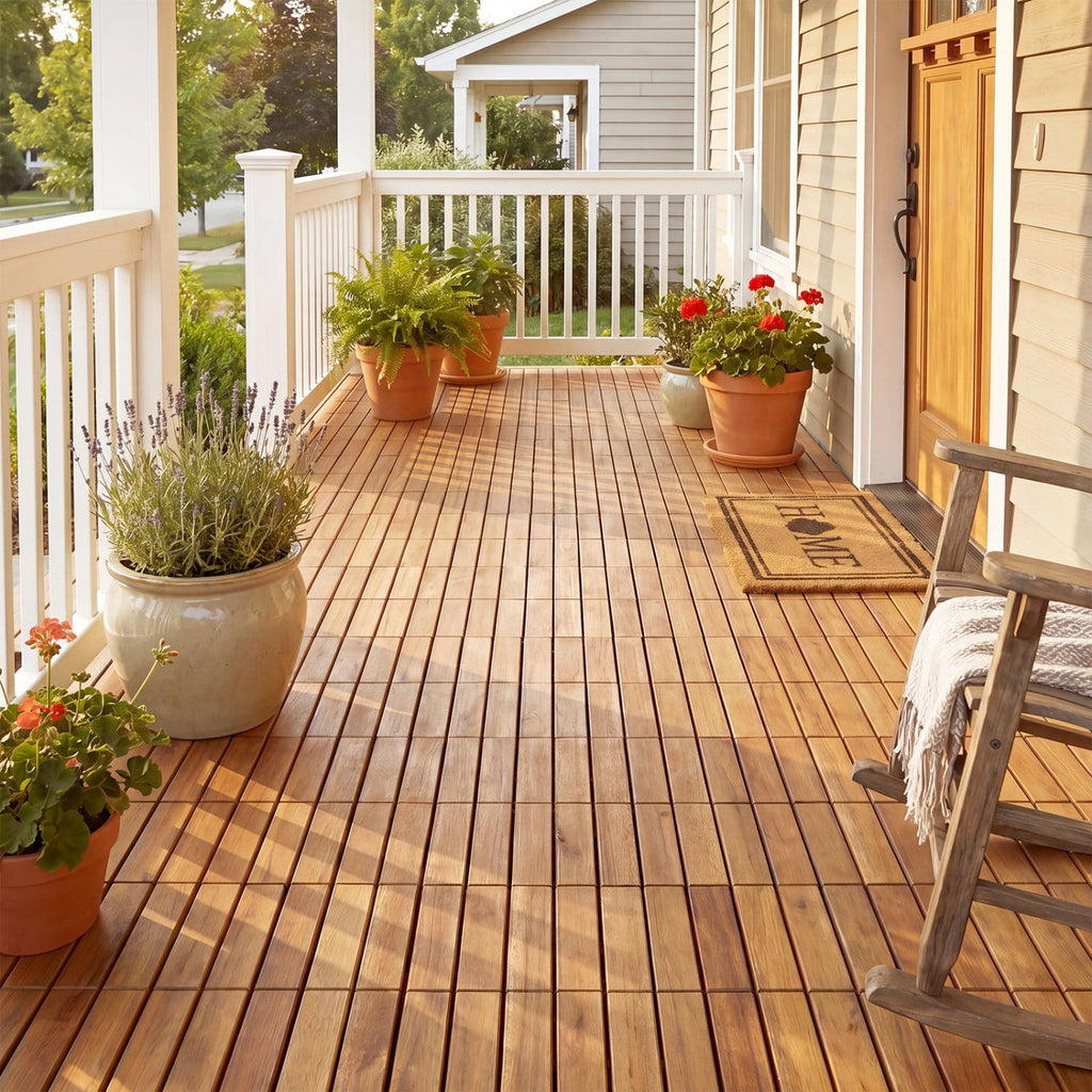 Acacia Wood Interlocking Deck Tiles 12x12 Inch (54 Pack)