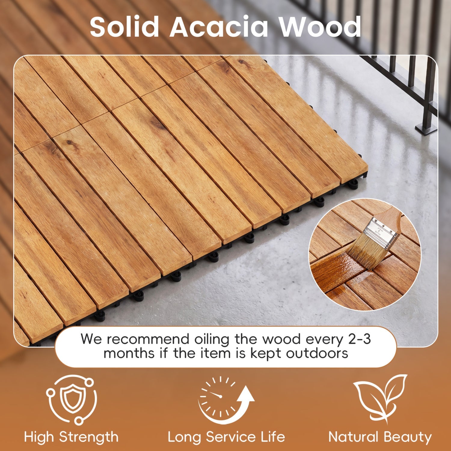 Acacia Wood Interlocking Deck Tiles 12x12 Inch (54 Pack)