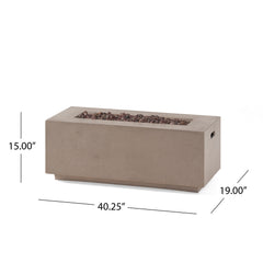 Modern 40' Outdoor 40,000 BTU Rectangular MgO Concrete Propane Fire Pit, Dark Grey